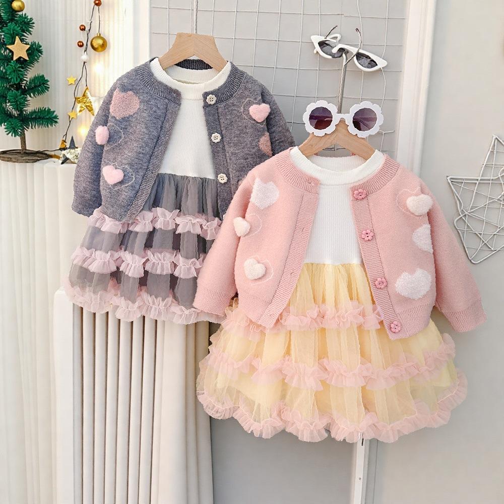 Autumn Casual Two-Piece Baby Girls Sweater & Dress Set