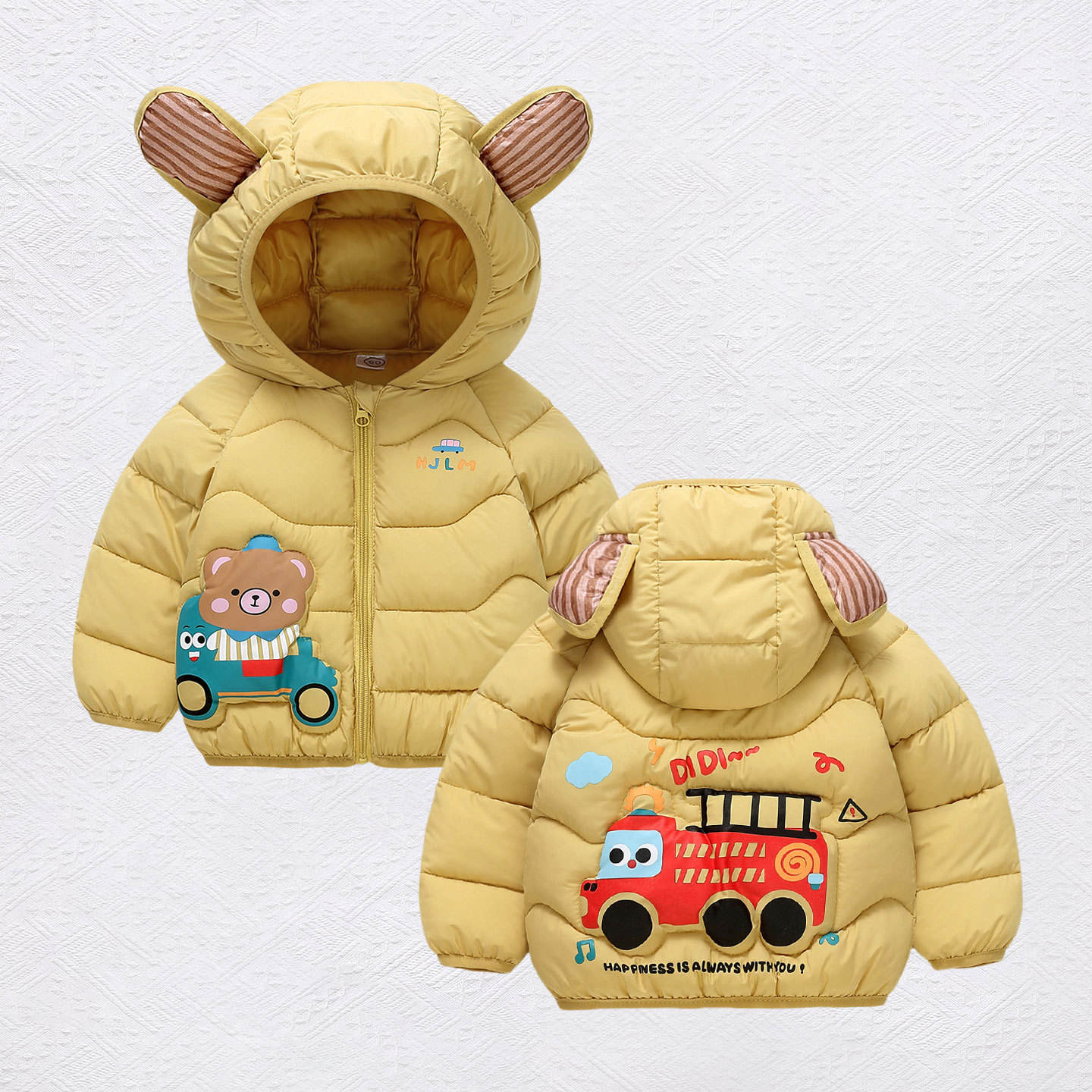 Kids’ Winter Cartoon Bear Hooded Coat – Boys’ Thick Warm Jacket