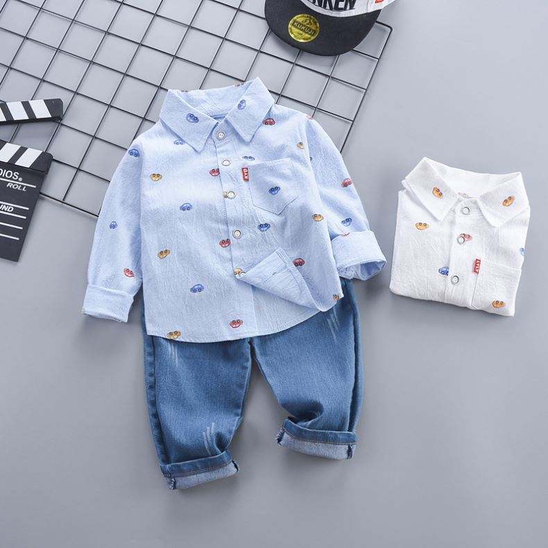 Baby Boys’ Cartoon Cotton Top & Jeans Set – Spring/Autumn Outfit
