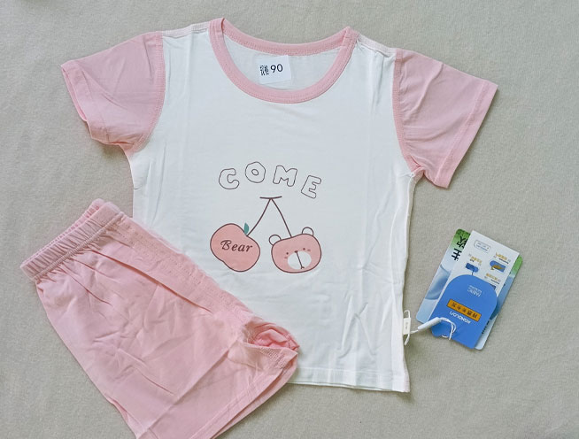Cute Pink Cherry Bear Printed Baby Two-Piece Set