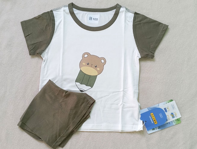 Cute Bear and Pencil Printed Baby Two-Piece Set - Olive Green