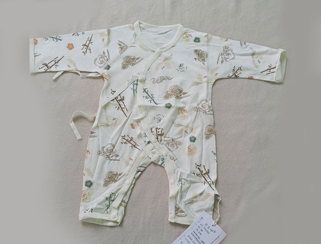 Premium Kimono Style Full Sleeve Romper for Newborn Babies - Off-White Printed