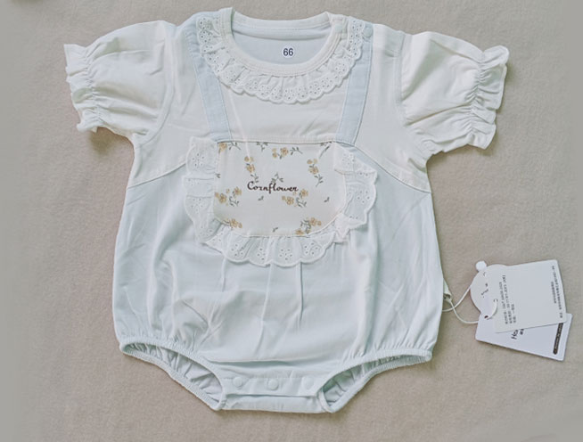 Gorgeous Cornflower Printed Lace Romper for Little Girls - Off-White and Pastel Blue