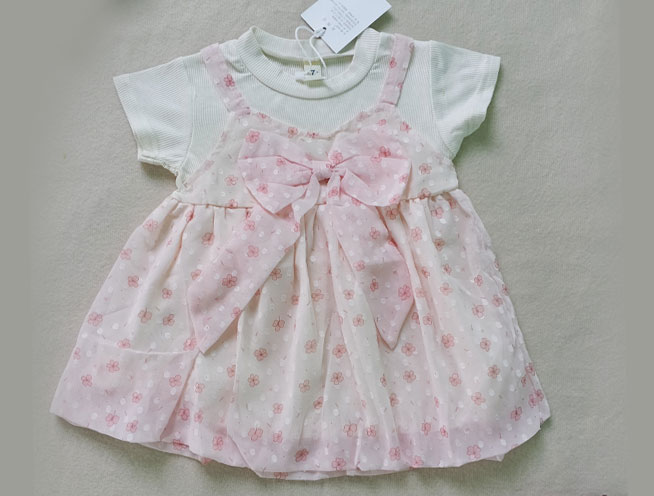 Cute Pink Bow and Floral Printed Frock Two-Piece Set for Little Sweethearts