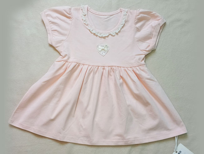 Cute Heart Applique and Lace Designed Summer Frock for Little Girls - Baby Pink